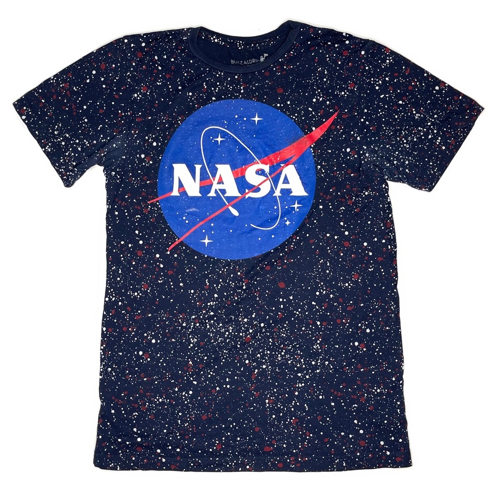NASA Red & White Speckled Navy Blue Short Sleeve Graphic Tee Shirt